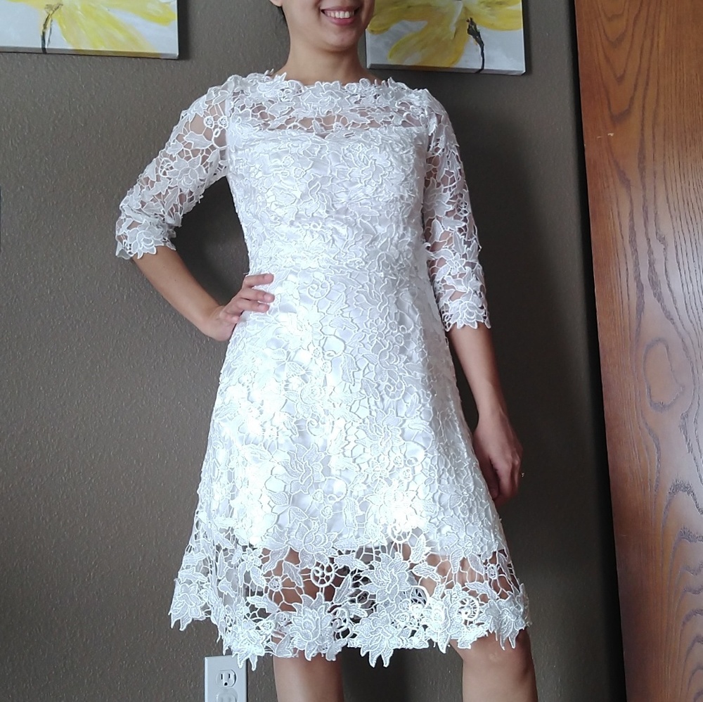 NWOT Metisu White Cut Out Lace Midi Flare Dress - Picture 3 of 8